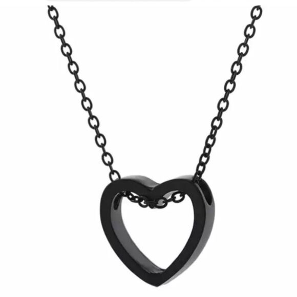 Hollow Heart, Trendy Black Coated Metal Necklace - Picture 5 of 15